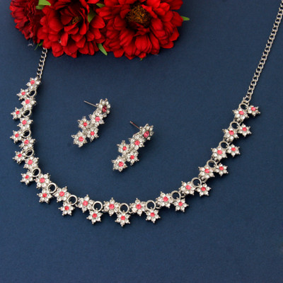 Atasi International Alloy Rhodium Silver, Pink Jewellery Set(Pack of 1)