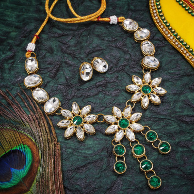 Ronak Jewels Alloy Gold-plated Green, White Jewellery Set(Pack of 1)