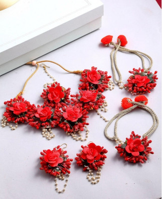 prime shopy Fabric Red Jewellery Set(Pack of 4)