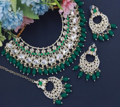 R A Enterprises Alloy Gold-plated Green Jewellery Set(Pack of 4)