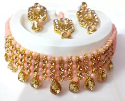 ABHRIK IMITATION Crystal Gold-plated Beige, Gold Jewellery Set(Pack of 1)