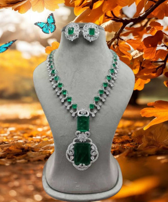 TWOLOVER Alloy Rhodium Green Jewellery Set(Pack of 1)