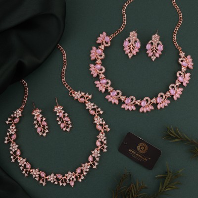 brado jewellery Brass Gold-plated Silver, Pink, Green Jewellery Set(Pack of 2)