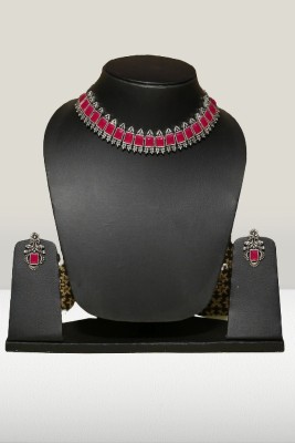 VaamikaC Oxidised Silver Maroon Jewellery Set(Pack of 1)