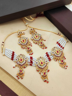 geeta sales Brass Gold-plated Red Jewellery Set(Pack of 1)