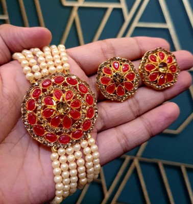 Gorgeous Gems Copper Gold-plated Red, Gold Jewellery Set(Pack of 3)