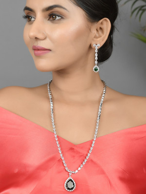 Silvermerc Designs Brass Silver Green Jewellery Set(Pack of 1)