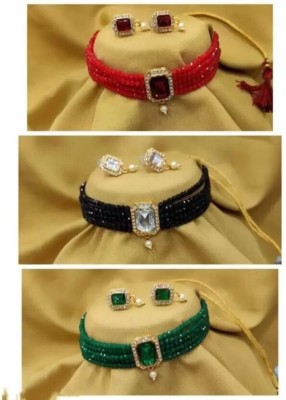 RamsonEnterpris Alloy Gold-plated Red, Black, Green Jewellery Set(Pack of 3)