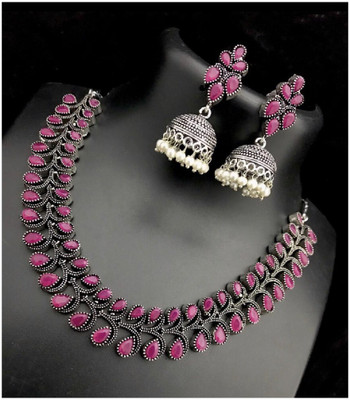 PBM CREATIONS Oxidised Silver Red, Silver Jewellery Set(Pack of 1)