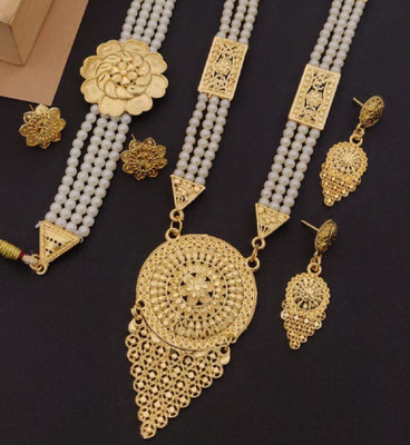 harikrushna enterprise Alloy Gold-plated White Jewellery Set(Pack of 2)