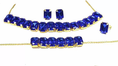 Weldecor Stone Gold-plated Black Jewellery Set(Pack of 4)