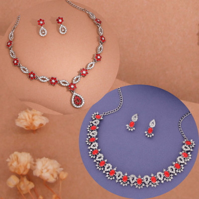 Vedda Brass Gold-plated Silver, Red, Red Jewellery Set(Pack of 1)