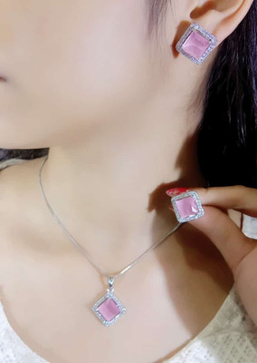 MAATRCHAAYA Alloy Gold-plated, Sterling Silver Pink, Silver Jewellery Set(Pack of 3)