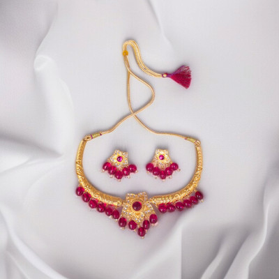 Gemvilla Jewels Alloy Gold-plated Red Jewellery Set(Pack of 2)