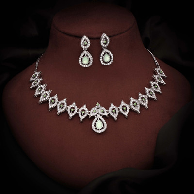Sangria Brass Gold-plated Silver, White, Green Jewellery Set(Pack of 1)