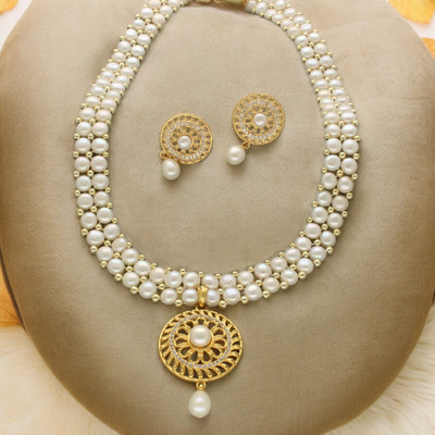 Sri Jagdamba Pearls Alloy Gold-plated White, Gold Jewellery Set(Pack of 2)
