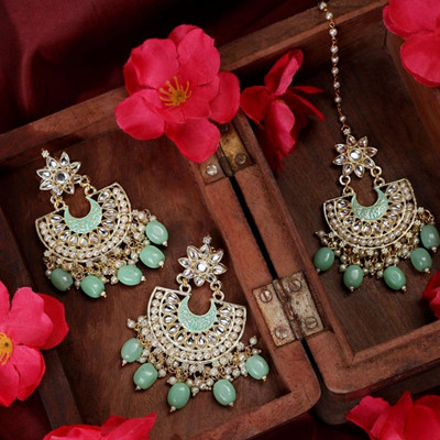 Mode Mania Brass Gold-plated Green Jewellery Set(Pack of 3)