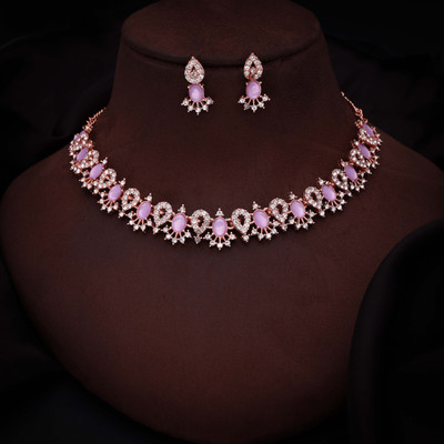 brado jewellery Brass Gold-plated Rose Gold, White, Pink Jewellery Set(Pack of 1)