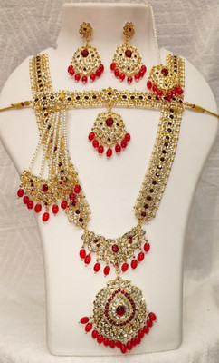 JEWEL QUEEN PLANET Alloy Gold-plated Maroon Jewellery Set(Pack of 1)