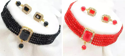 Ronak Fashion Alloy Gold-plated Black, Red Jewellery Set(Pack of 2)