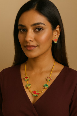 Igshaa Brass Gold-plated Red, Green Jewellery Set(Pack of 3)