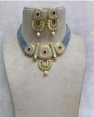 SatnamCreation Alloy Gold-plated Grey Jewellery Set(Pack of 1)