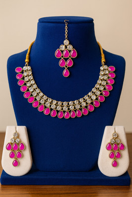 ZOVYA Brass Gold-plated Pink Jewellery Set(Pack of 4)