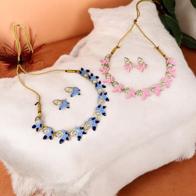 AK JEWEL STORES Alloy Gold-plated Pink, Multicolor Jewellery Set(Pack of 6)