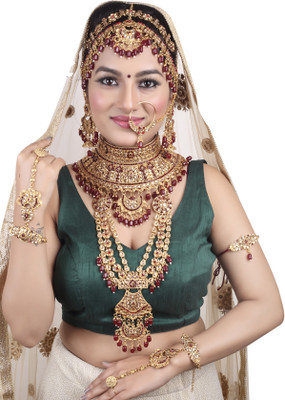 KKIMITATION Alloy Gold-plated Maroon Jewellery Set(Pack of 10)