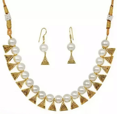 SRK Fashions Alloy Gold-plated White, Gold Jewellery Set(Pack of 1)