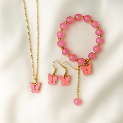 VITRANG Metal, Alloy Gold-plated Pink Jewellery Set(Pack of 3)