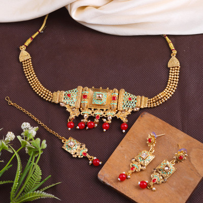 SHIV SHAKTI JEWELLERS Alloy Gold-plated Red Jewellery Set(Pack of 3)