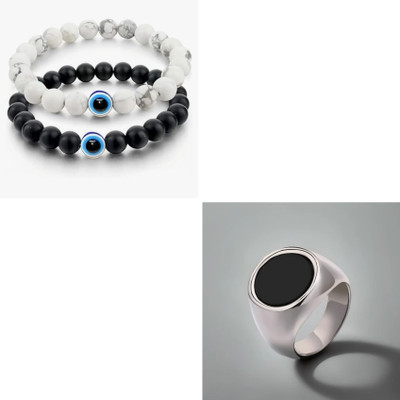 Vipunj Crystal, Stainless Steel Sterling Silver Silver, Black, White Jewellery Set(Pack of 2)