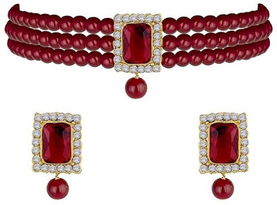 CATALYST Brass Gold-plated Maroon Jewellery Set(Pack of 1)
