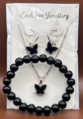 MAYA IMPEX Alloy Silver Black Jewellery Set(Pack of 4)