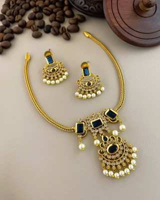 PBM CREATIONS Copper Gold-plated Blue, Gold Jewellery Set(Pack of 3)