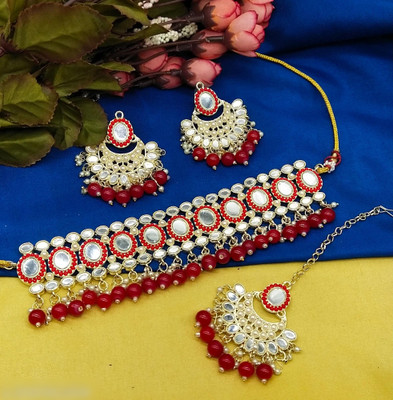 OH SUNSHIN Alloy Gold-plated Red Jewellery Set(Pack of 4)