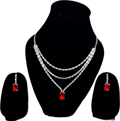 Henuka Brass Silver Red, Silver Jewellery Set(Pack of 1)