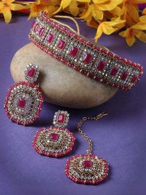 Sukkhi Alloy Gold-plated Pink Jewellery Set(Pack of 4)