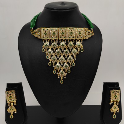 rajputijewels Brass Gold-plated Green, White Jewellery Set(Pack of 1)