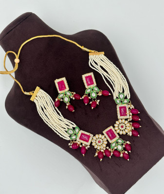 waheguru Metal Gold-plated Ruby Red Jewellery Set(Pack of 2)