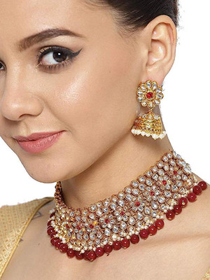 YouBella Alloy Gold-plated Red Jewellery Set(Pack of 3)