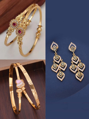 Parisal Brass Gold-plated Blue, White, Green Jewellery Set(Pack of 3)