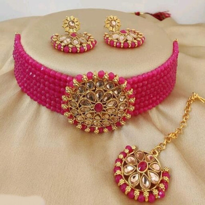 Ruhi Oxidised Silver Gold-plated Pink, Gold Jewellery Set(Pack of 2)
