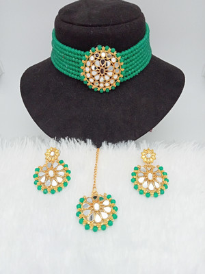 house of common Alloy Gold-plated Beige, Green Jewellery Set(Pack of 3)