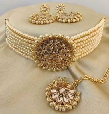 ASLWORLD Alloy Gold-plated Beige Jewellery Set(Pack of 1)