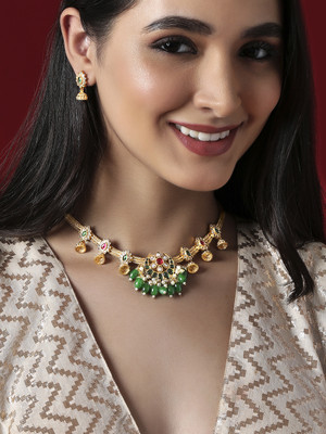 RUBANS Copper Gold-plated Gold, Green, Pink Jewellery Set(Pack of 2)