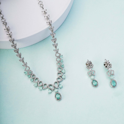 Opal Touch Brass Rhodium Green Jewellery Set(Pack of 2)