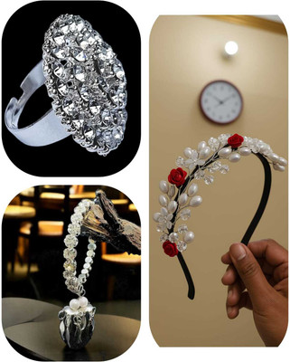 GLAMZY JEWELS Alloy Silver Jewellery Set(Pack of 3)