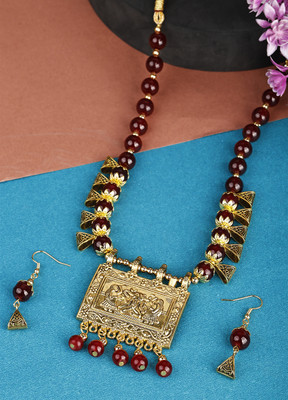 DEGHLAM Alloy Gold-plated Maroon Jewellery Set(Pack of 3)